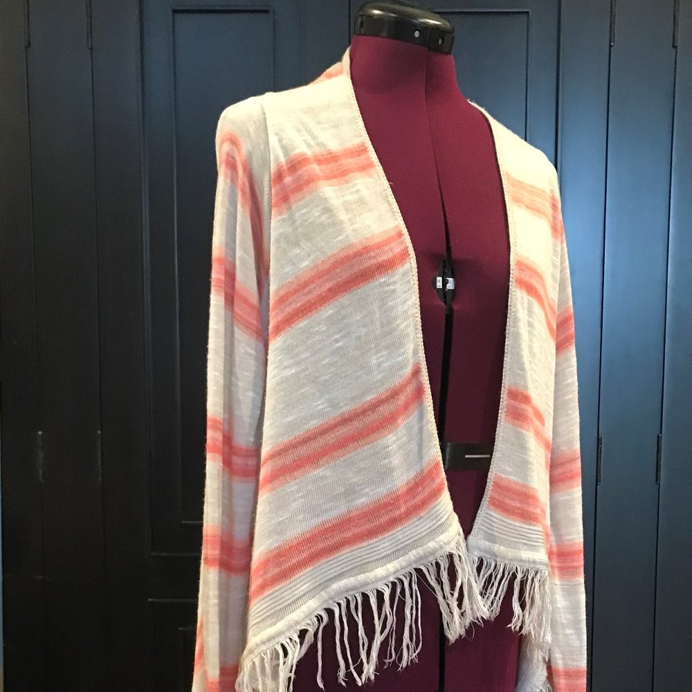 Sweet N Sinful Orange/White Fringe Lightweight Woman’s Cardigan/Shrug, Size XL